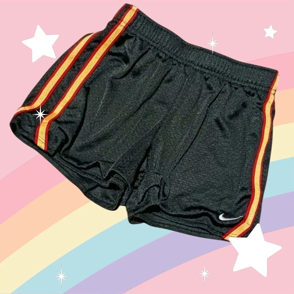 Nike Girls Black Mesh Athletic Running Shorts SizeMedium  Orange Red Stripe